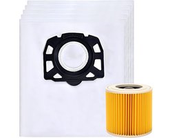 5x Stofzuigerzakken & 1 filter geschikt voor Karcher WD2 Plus, WD3 (Battery), KWD1, KWD2, KWD3, WD3.200 - WD3.800 M - stofzuigzak stofzakken