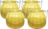Bougie Decoris Citronnelle pour l'extérieur - 4x - verre - jaune - 15 heures de combustion - D8 x H8 cm - parfum d'agrumes