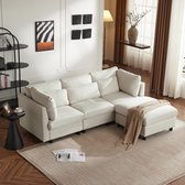 Bol.com L-vormige bank Hoekbank met voetensteun Driezits voor woonkamer Beige aanbieding