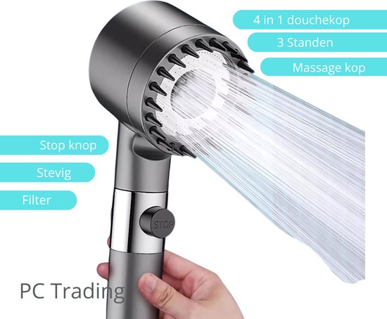 Douchekop - 4 in 1 - Uitwisselbaar filter -Massage - 3 Standen - Water besparende Douchekop - Waterfilter - SPA-douchekop - Stop Knop - Massage en Schoonheid douchekop