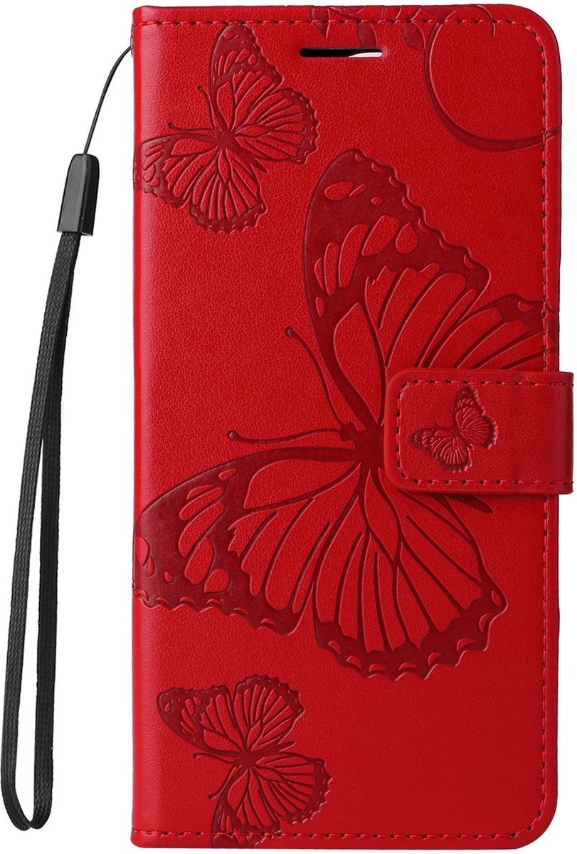 Mobigear Telefoonhoesje geschikt voor Apple iPhone 16 Pro Hoesje | Mobigear Butterfly Bookcase Portemonnee | Pasjeshouder voor 2 Pasjes | Telefoonhoesje voor Pinpas / OV Kaart / Rijbewijs - Rood