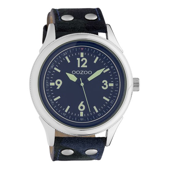 OOZOO Timepieces - Zilverkleurige horloge met camouflage leren band - C10350