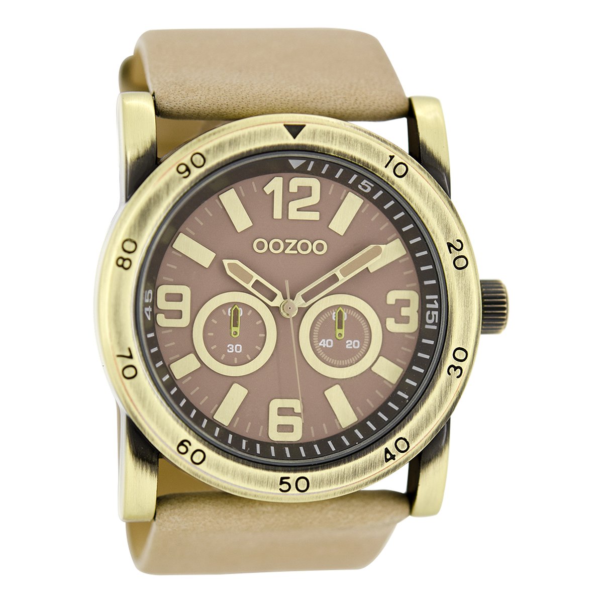 OOZOO Timepieces - Goudkleurige horloge met zand leren band - C8305