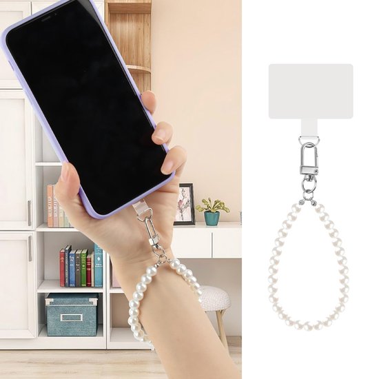 MyGadget universele mobiele telefoon ketting om op te hangen voor bijna alle smartphone telefoon hoesjes/mobiele telefoon hoesjes - verstelbare koordband mobiele telefoon riem ketting in wit