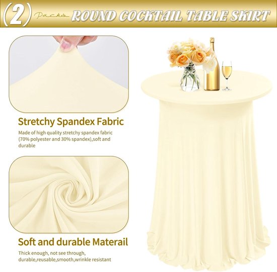SHUOJIA 1/2/4 Pieces Cocktail Table Covers, Round Elastic Lycra