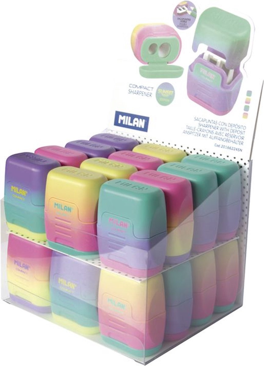 Milan 20166224SN potloodslijper Handmatige puntenslijper Groen, Roze, Violet, Geel