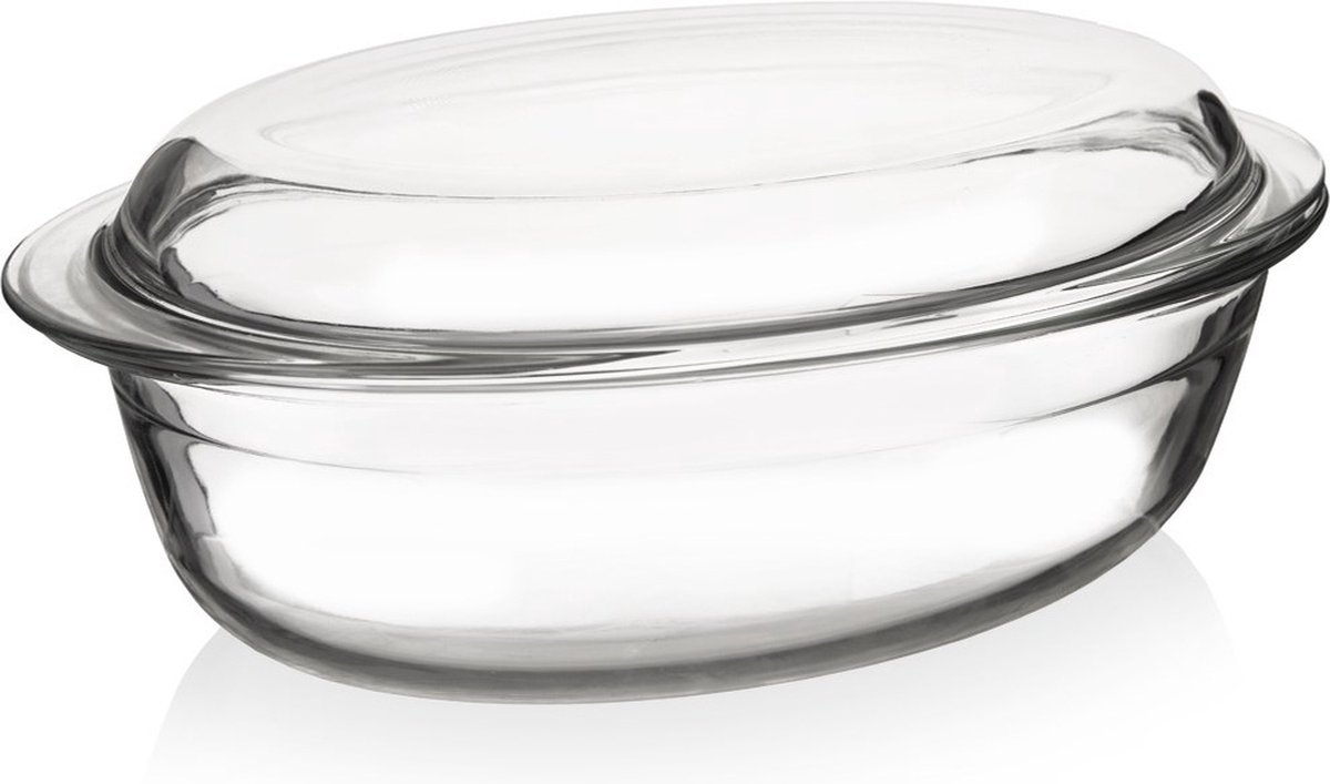 Ovenschaal Glas met Deksel 33x20x13 cm, 3 l - Ovenschotel - Braadslede - Braadpan