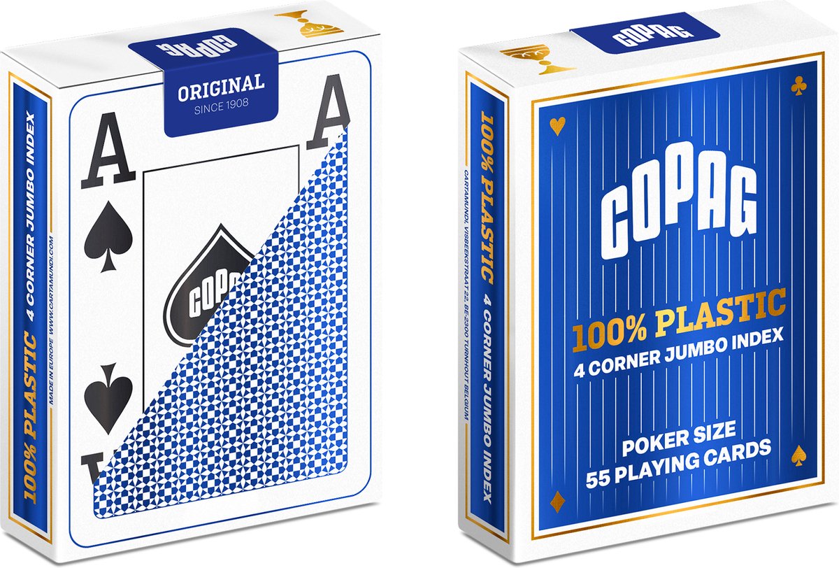 Plastic speelkaarten Blauw 4 hoeken - Copag