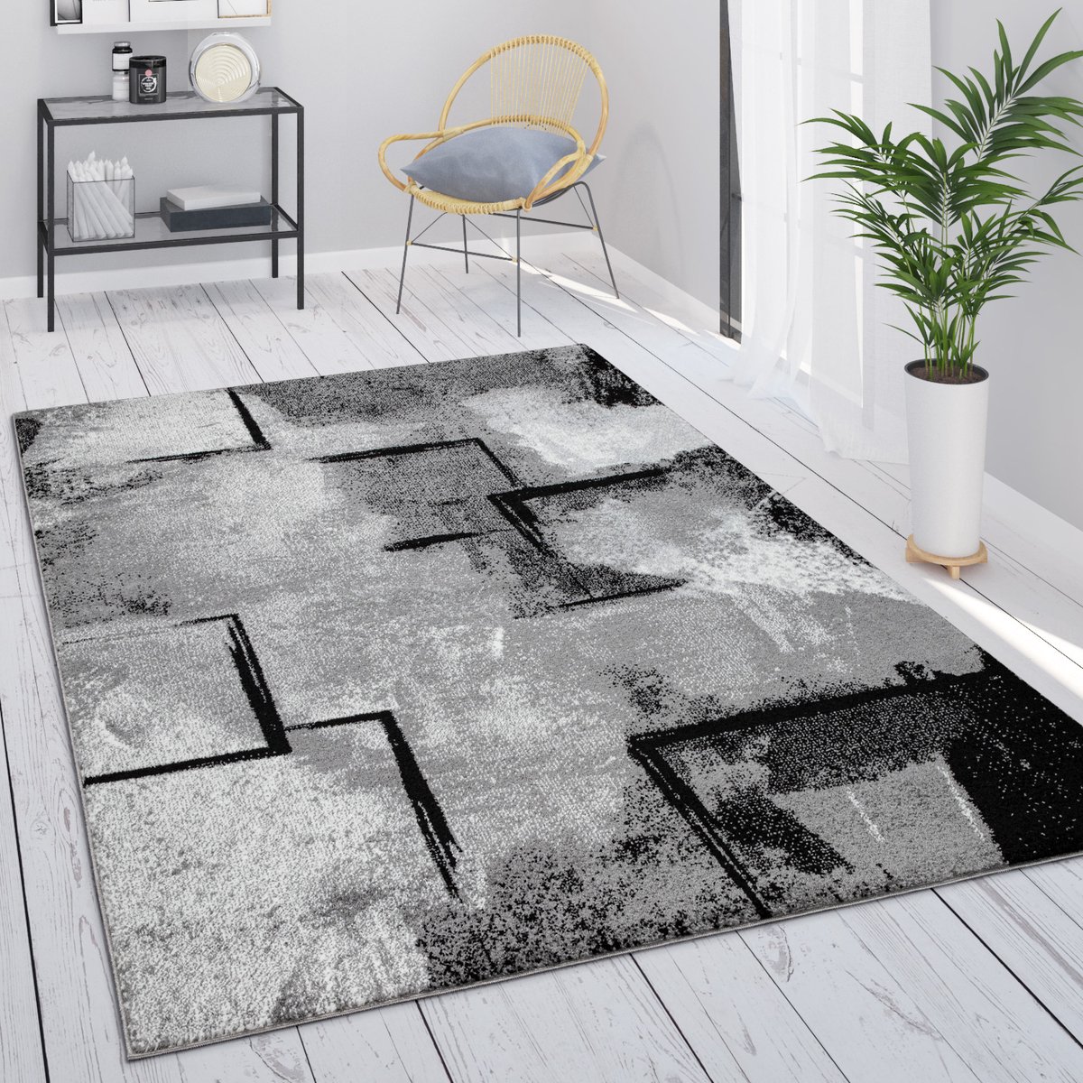 Paco Home Vloerkleed Grijs Woonkamer Vintage Laagpolig Geometrisch Abstract Patroon 160x230 cm