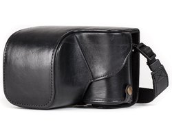 Echt Lederen Camera Case met Draagriem en Batterijtoegang voor Sony Alpha A6300 A6000 (16-50 mm) Zwart