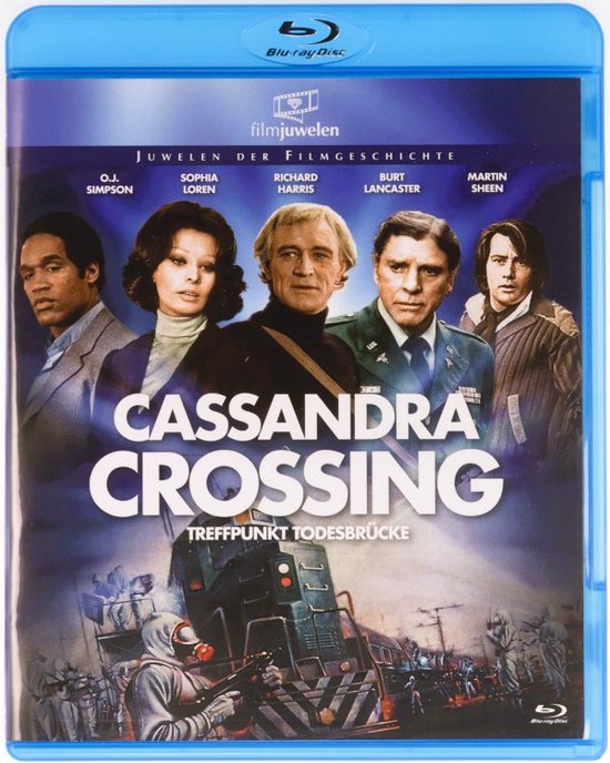Blu-ray hoes voor de film "Cassandra Crossing" met hoofdrolspelers, poster en FSK 16 logo.