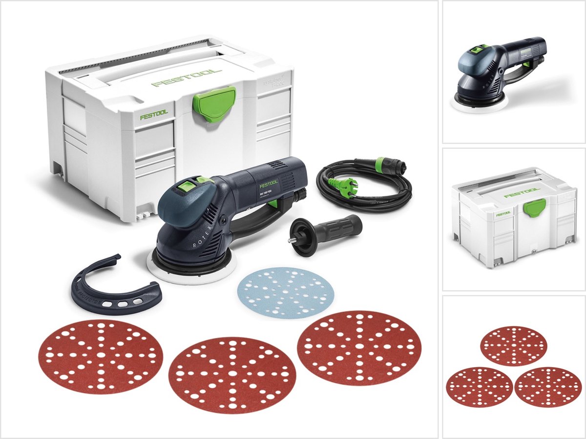 Festool RO 150 FEQ-Plus ROTEX tandwielkast excenterschuurmachine 720W 5mm slag ( 571805 ) in systainer + 150x ruby schuurschijven