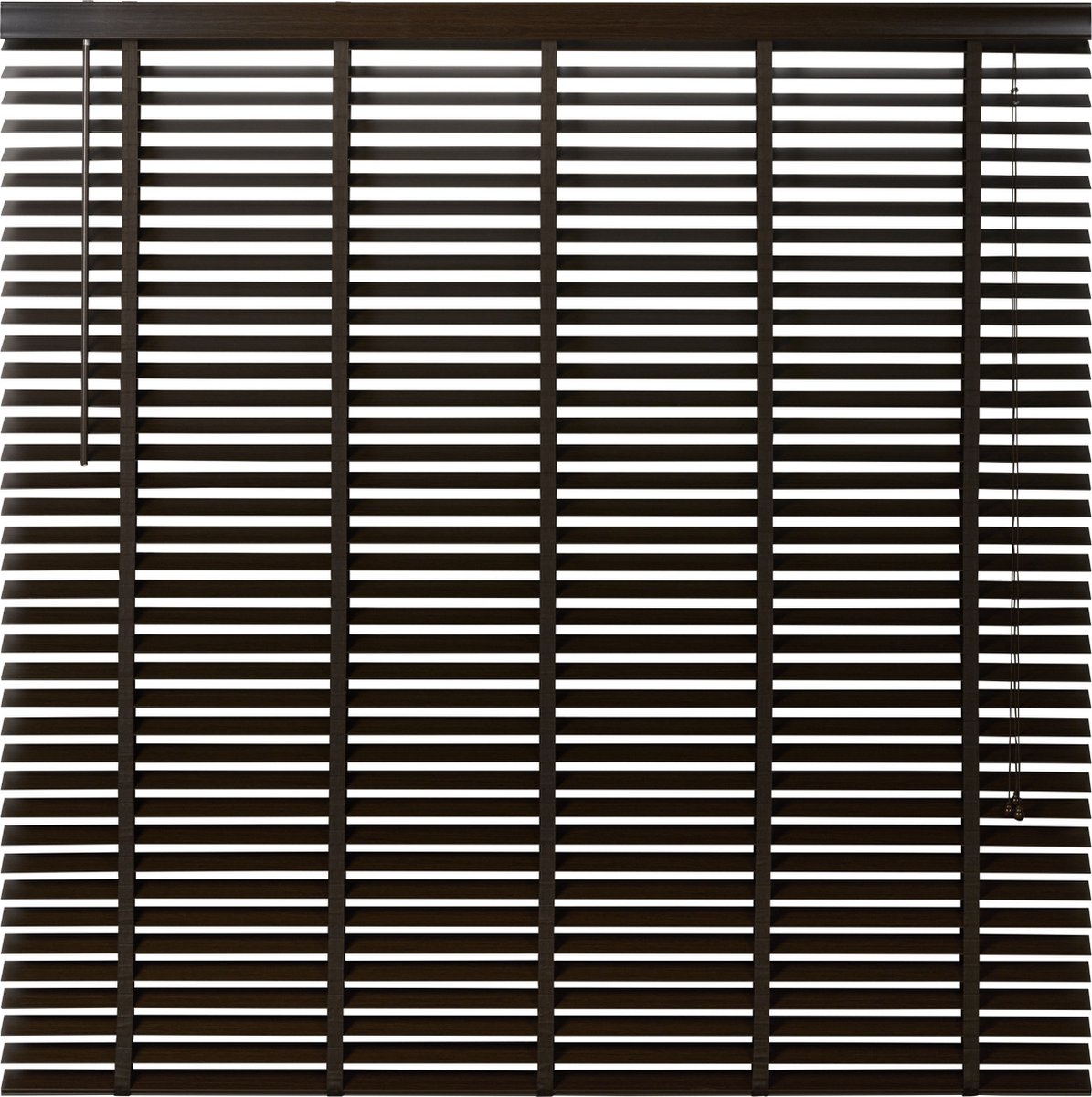 Houten Jaloezie Bruin - 160x180 cm (BxH) - Raamdecoratie - Lamelbreedte 50 mm - inc. Bedieningskoord en Draaistang - Eenvoudig op maat maken en monteren