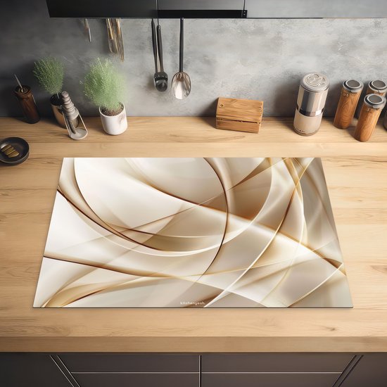 KitchenYeah® Protection plaque induction 74x48 cm - Beige - Abstrait - Lignes - Protege plaque de cuisson - Couvre plaque induction - Protecteur d'induction - Cuisine