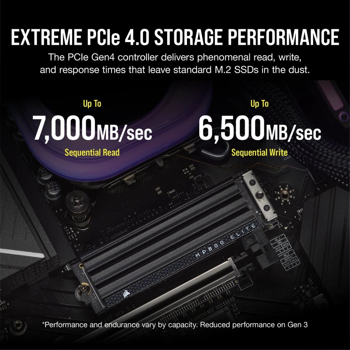 Corsair MP600 ELITE 2TB with Heatsink - SSD - M.2 2280 - PCI Express 4.0 x4 - NVMe 1.4 - 2 TB - 3D TLC NAND - zwart