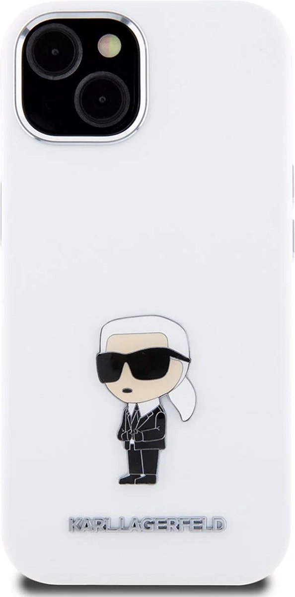 Karl Lagerfeld iPhone 15 Plus Hardcase hoesje - Ikonik Monogram - Zwart-Wit