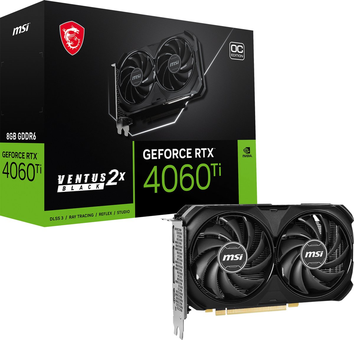 Msi Nvidia Geforce Rtx 4060 Ti Ventus 2X Black 8G Oc - Pcie 4.0 - 1X Hdmi 2.1A videokaart