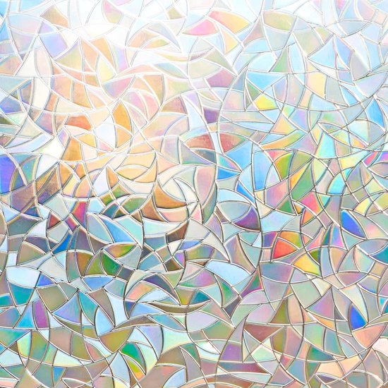 Beautysaid Glas-in-lood Raamfolie Privacy, Matte Raamfolie met Regenboogpatroon, Anti-UV Statische Hechting zonder Lijm voor Thuis Slaapkamer Badkamer Kantoor, 60 x 400 cm