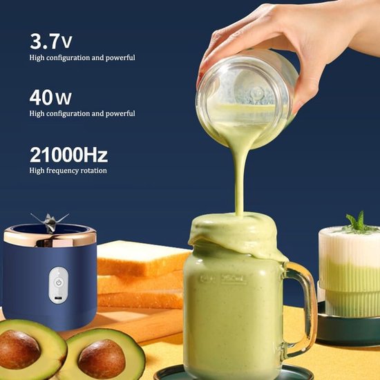 Draagbare blender - Smoothiemaker - 400 ml - Draagbare blender - USB - Draagbare blender - Mini-mixer om mee te nemen - met 1 glazen beker - Mixer - Oplaadbaar - BPA-vrij - voor auto, sport, keuken, van Merkloos — afbeelding 2