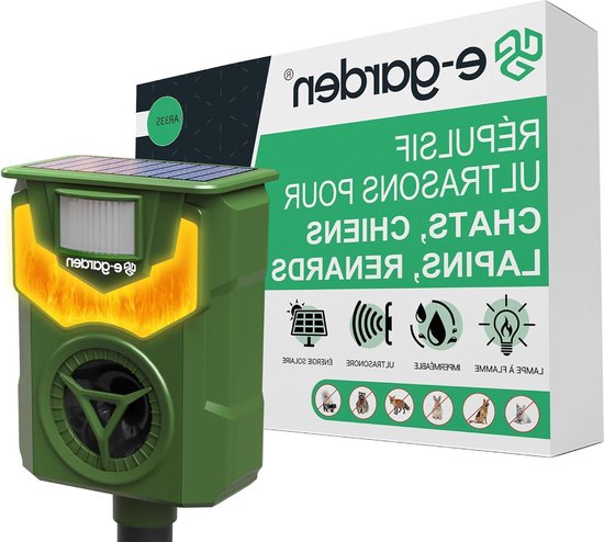 Répulsif Ultrason Solaire Chat & Chien – Repousse Chats, Renards, Rats, Ratons Laveurs – Étanche Avec LED Et Détecteur Mouvement
