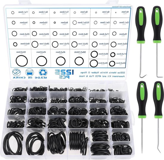 Kit De 225 Joints Toriques Noirs Assortis - Caoutchouc, Tailles Variées, Neuf