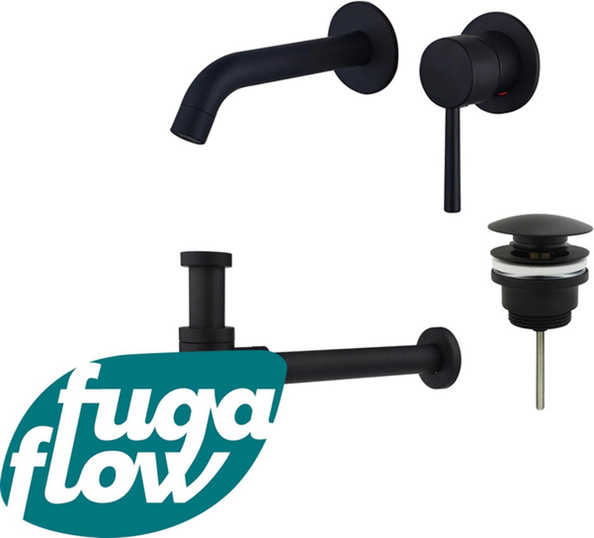 FugaFlow Eccelente Sobrado Badkamer Slim Wastafelkraanset inbouw wastafelkraan klikwaste plug design sifon Mat zwart