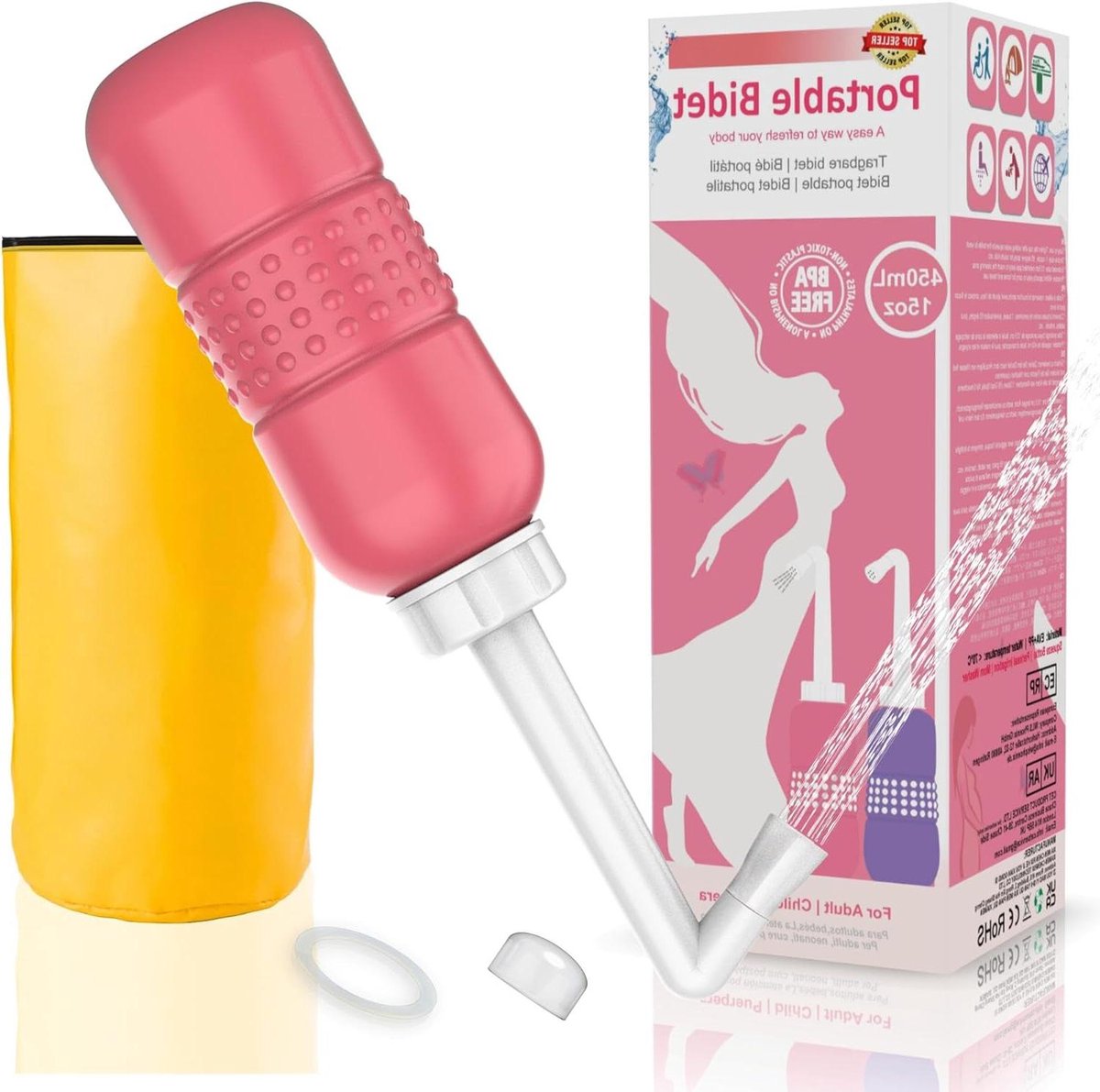 Roze draagbaar bidet voor toilet - reizen bidet fles - postpartum aambeien genezing - intieme wassen voor vrouwen Peri bottle