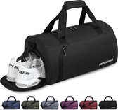Sac de sport pour femmes et hommes, sac de voyage 35 litres, sac polochon, sac de nuit avec compartiment à chaussures et poche humide, bagage à main étanche pour le sport, salle de fitness, natation, noir, sac de voyage avec