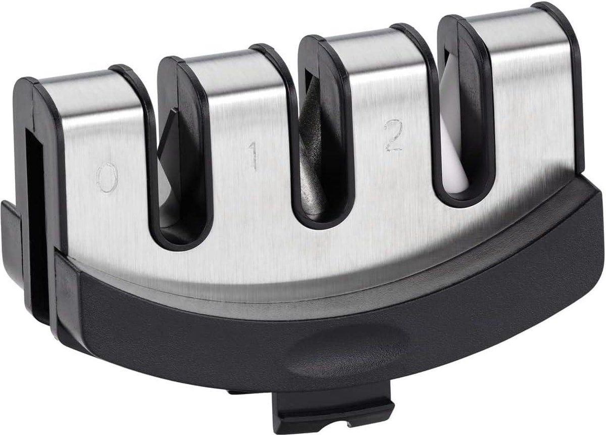 Durandal Scherpblizz 2.0 Messenslijper, 4 standen, professionele messenslijper, keramische steen, carbide schijven, ergonomisch, zwart/chroomdesign, geschikt voor alle soorten messen
