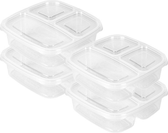 Foto: Plasticforte vershoudbakje 3 vaks 4st 1 2l meal prep herbruikbaar transparant vaatwasser bestendig magnetron bakjes