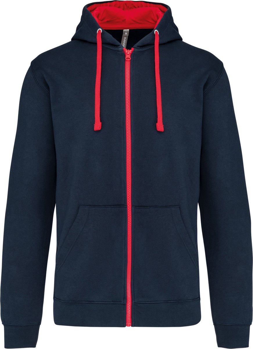 Kariban Herensweater met rits en capuchon in contrasterende kleur K466 - NAVY / RED - XS