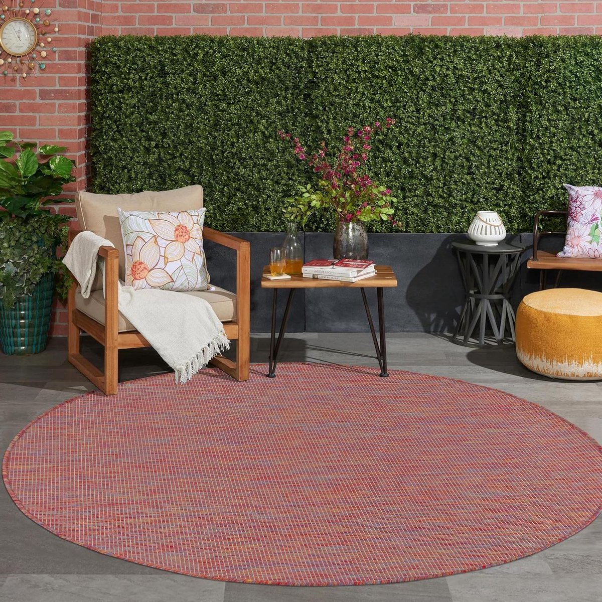 Weerbestendig rond tapijt voor binnen en buiten - balkon terras tuin - uv-bestendig en waterbestendig - regenboog 80cm