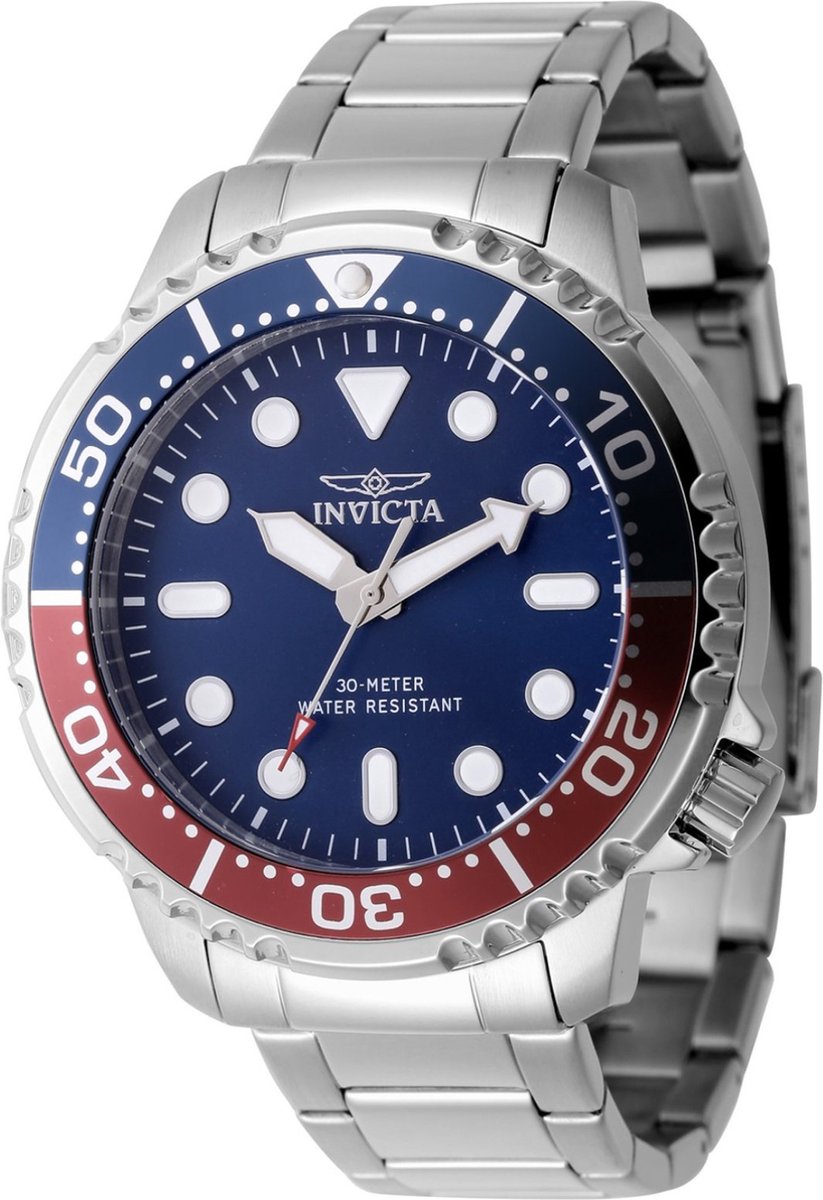 Invicta Pro Diver 47219 Heren Horloge - Waterdicht - Analoog - Quartz Uurwerk - Roestvrij Staal met blauwe Wijzerplaat - 48mm
