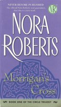 Boekomslag voor Morrigan's Cross van Nora Roberts, met paarse achtergrond en zilveren letters.