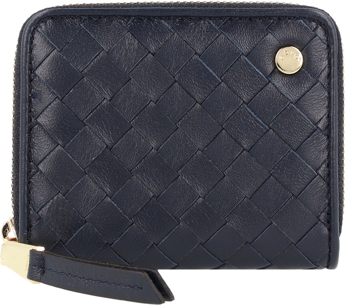 abro Leren Portemonnee Leather Piuma Weaving Zip Wallet Navy Blauw