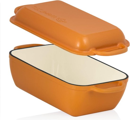 Echtwerk Stoofpan van gietijzer met emaille coating, gietijzeren pan, braadpan met deksel, ronde broodbakpan, geschikt voor oven, grill, BBQ en inductie, crème, 3,5 l, 22,5 cm, groot