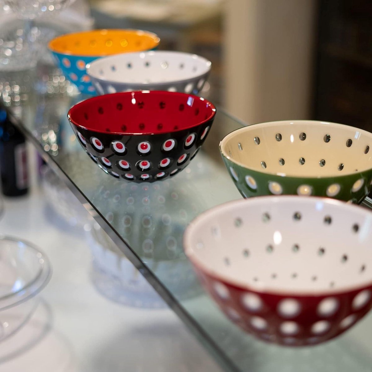 Bowls Set of 2 - 12 cm Blue White Orange Murrine Pattern