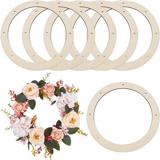 6 Houten Kransframes, 30 Cm, Blanco, DIY Voor Bruiloft, Kerst En Feestdecoratie