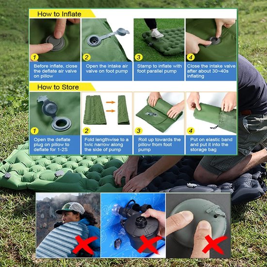 Zelfopblazende Ultralichte Opblaasbare Camping Mat Met Kussen en Voetperspomp - Camping Slaapmat voor Outdoor Avonturen van Hikenture — afbeelding 2