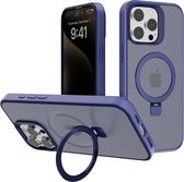 Étui adapté pour iPhone 15 Pro étui pour Magsafe étui rigide transparent Blauw - étui avec support Ring magnétique