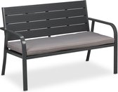 Tuinbank met kussen - 118 cm breed - kunststof - staal - grijs