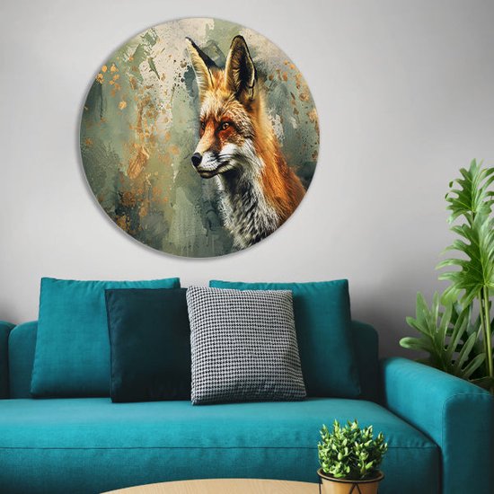 Vos muurdecoratie rond - Dieren wandschaal - Muurdecoratie rond Verfspatten - Modern schilderij - Schilderij - Schilderijen & posters muurcirkel forex 60x60 cm