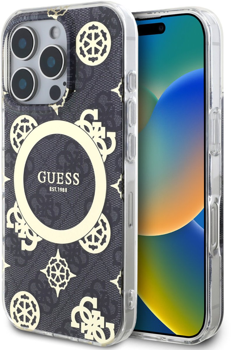 Guess Back Cover - iPhone 16 Pro Max - Zwart - Magsafe IML - Slank en Schokabsorberend