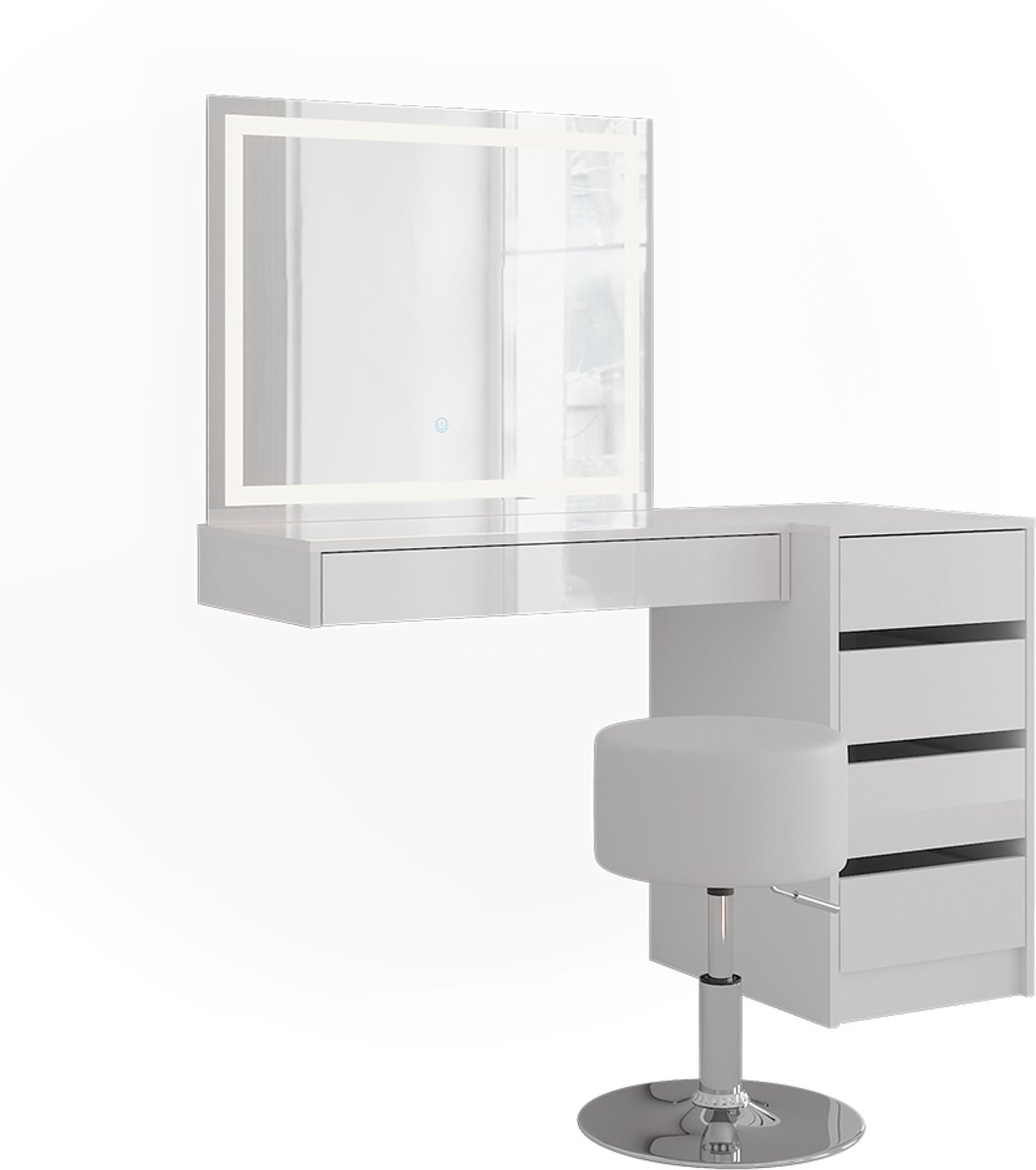Vicco Kaptafel set met kruk Sherry, Wit/Wit Hoogglans, 120.2 cm met LED-spiegel, kruk en ladekast