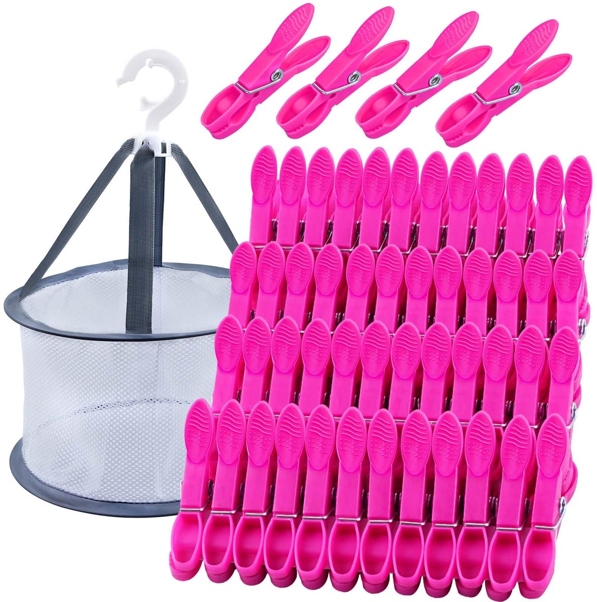 Ibenzoa® Set van 48 roze wasknijpers met mand voor binnen en buiten gebruik