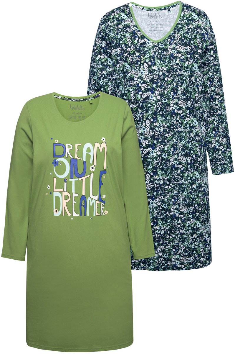 Ulla Popken - Dames - Bigshirts set van 2 ronde hals / V-hals lange mouwen - Mosgroen - Maat 42+