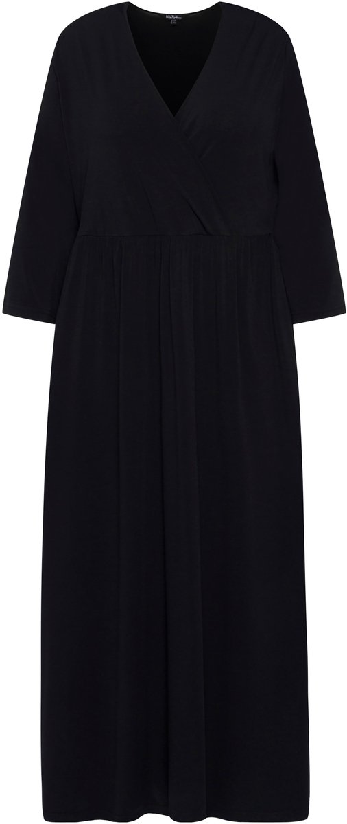 Ulla Popken - Dames - Midi-jurk stippen wikkellook V-hals 3/4-mouwen - Zwart - Maat 62+