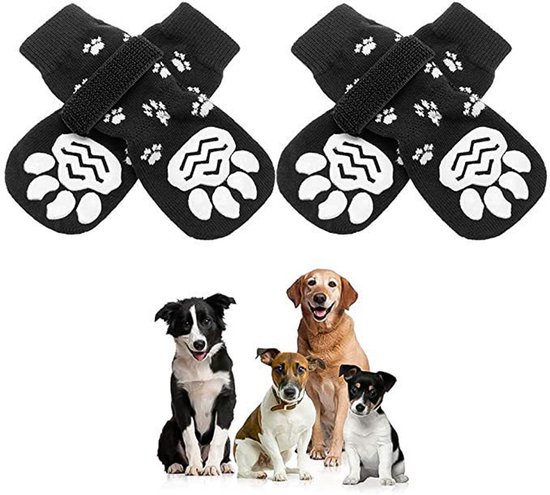PETLOFT Antislip Hondensokken, 4 Stuks Antislip Hondensokken voor Binnen met Verstelbare Afneembare Bevestigingsriem voor Kleine Middelgrote Groot Honden Katten Puppies Oudere Huisdieren (XL