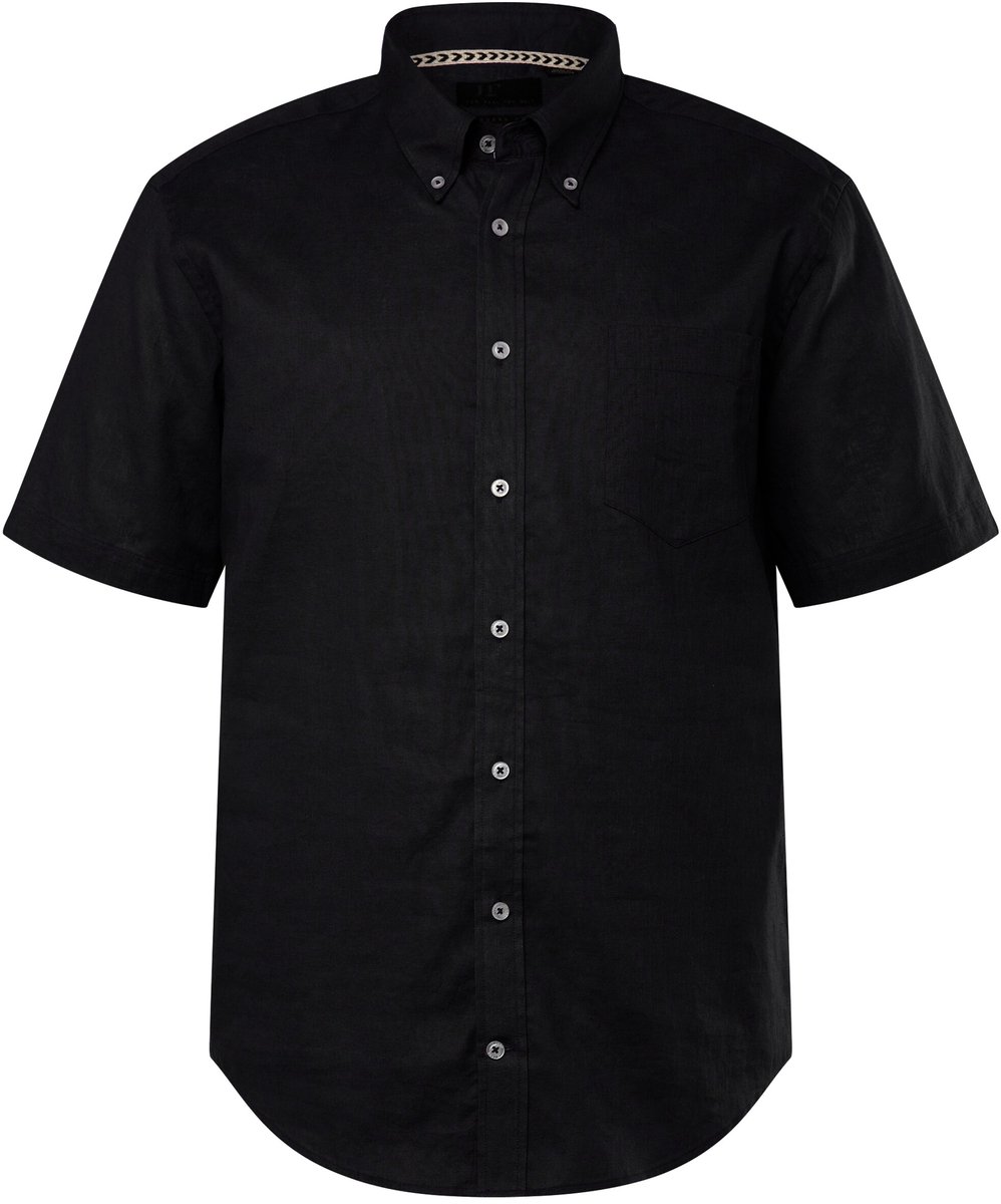JP 1880 - Heren - Overhemd van een linnenmix korte mouwen button-down kraag - Donkermarine - Maat XXL