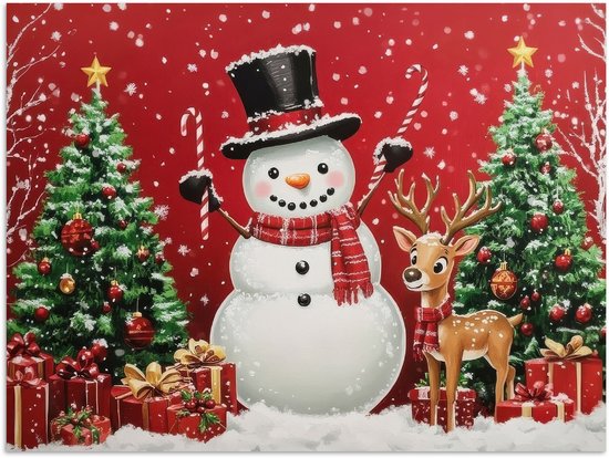 Poster 40x30 cm - Feestvreugde - Winterbos - Kleurrijk - Posters - Kamer decoratie - Wanddecoratie woonkamer - Muurdecoratie slaapkamer